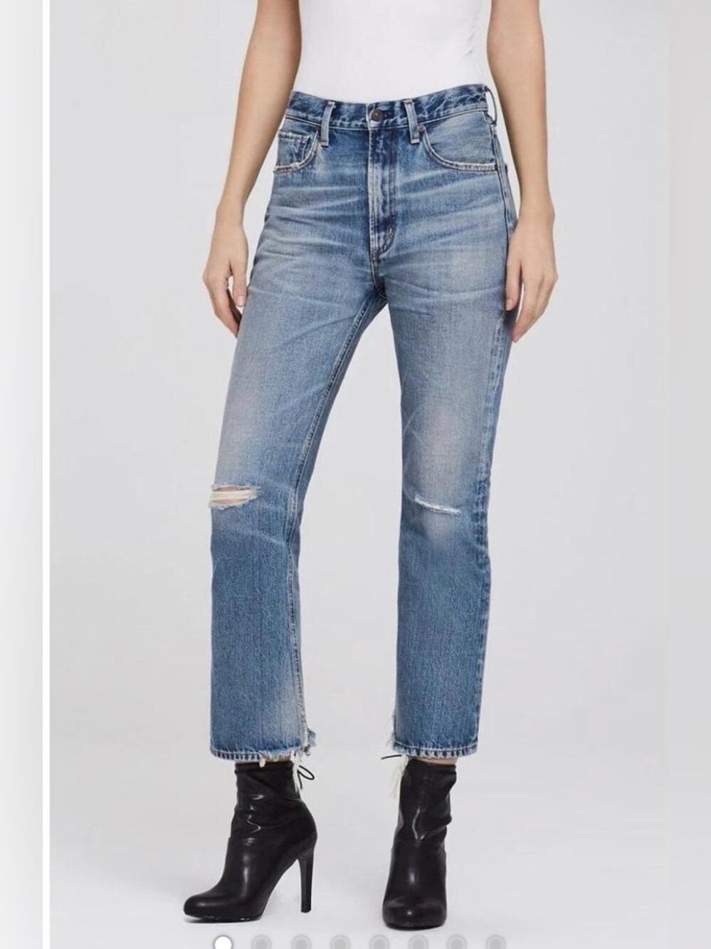 CITIZENS OF HUMANITY Estella Distressed thrash High-Rise Ankle Flare Jeans 27